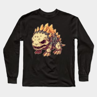 Spooky Chibi Stegosaurus Isometric Dinosaur Skeleton Long Sleeve T-Shirt